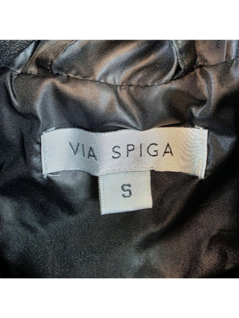 Via Spiga Coat Womens Small Black Quilted Belted Zip Leopard Lining Mid Length - Picture 3 of 12